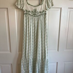 In Bloom Cream Maxi Dress with Green Floral Print